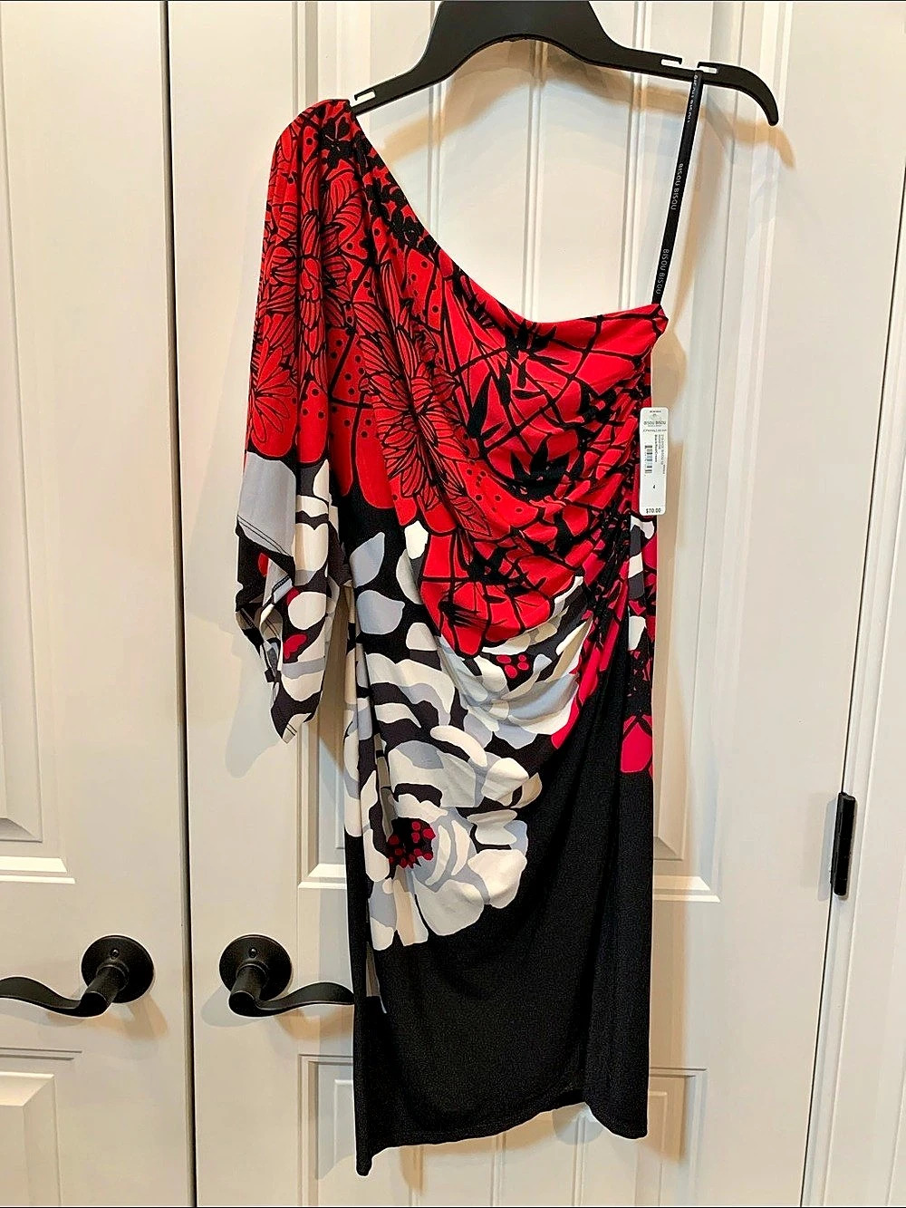Bisou One-Shoulder Floral Dress Mini Dress Red & Black Size 4